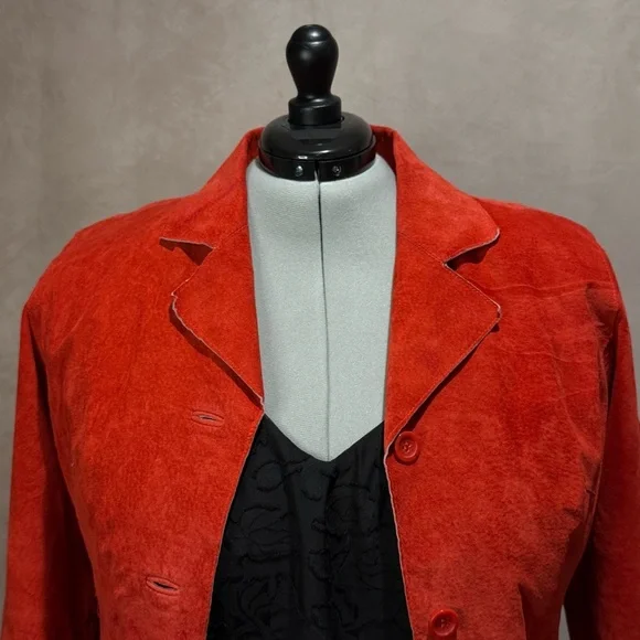 Red Suede Leather Jacket Suedessence XL, 90s Retro Vintage Mob Wife Quiet Luxury